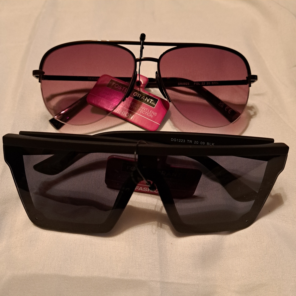Foster Grant Lot Of 2 Sunglasses: Fashion  Aviator & Fashion Black Square Trend